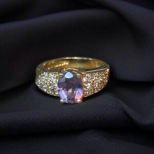 Vintage LIND 14KHGE amethyst & simulated diamonds ring